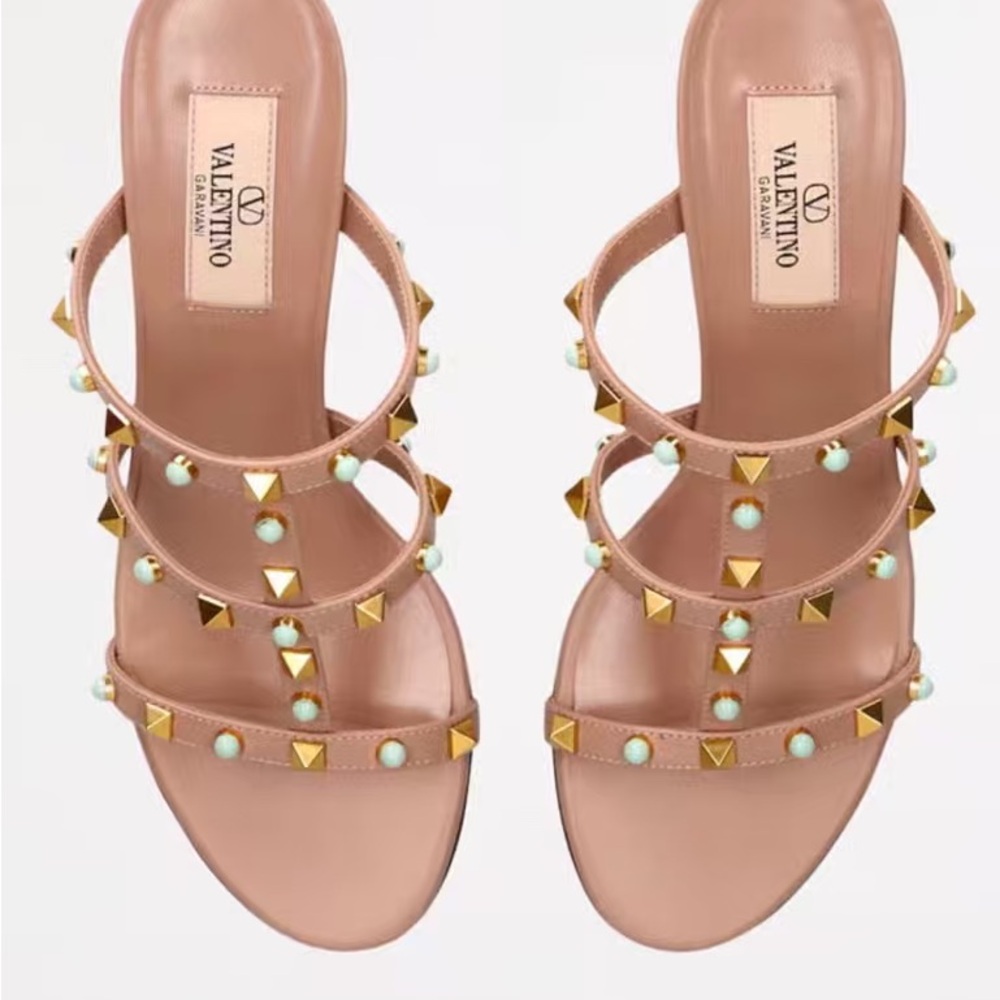 Valentino Women's Sandals with Gold and Turquoise Studs - Picture 8 of 9